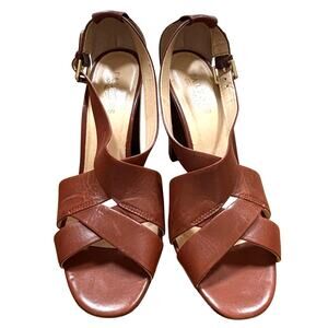 Talbots US 9B shoes brown leather high heel strappy sandals classic casual chic